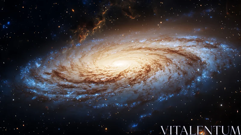 Spiral galaxy disc displays luminous core, dust lanes, star clusters