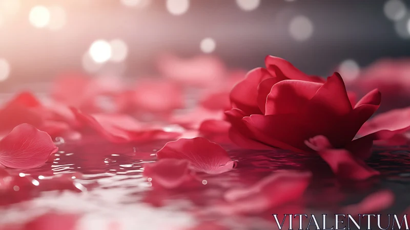 Crimson Bloom in Ethereal Water: Rendered Botanical Depth.