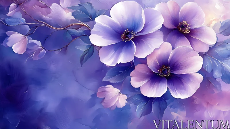 Purple Gradient Flowers With Golden Stamens.