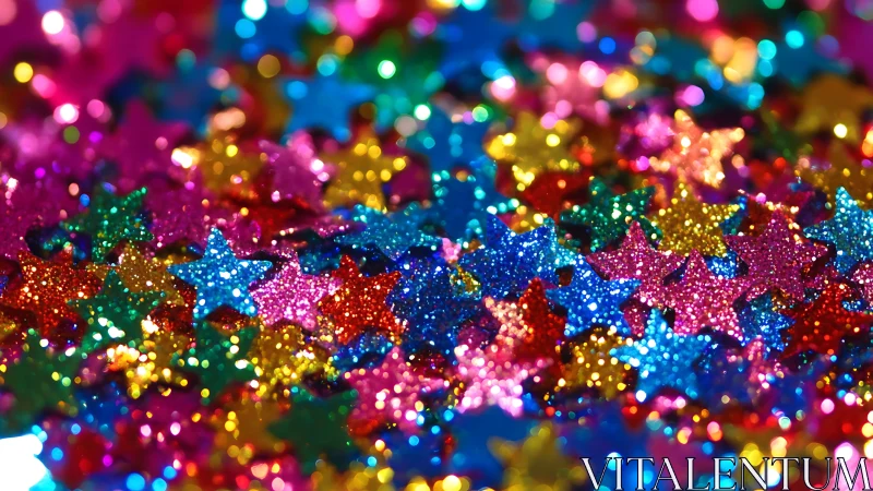 Sparkling rainbow star confetti bursting with playful color.