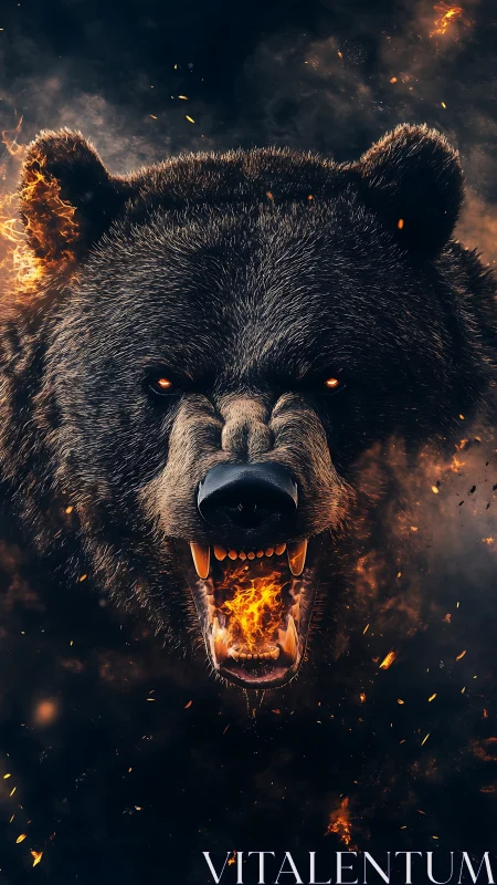 Infernal roar of a raging bear amid swirling embers.