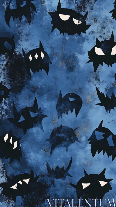 Midnight shadow monsters drift across stormy blue dreams.