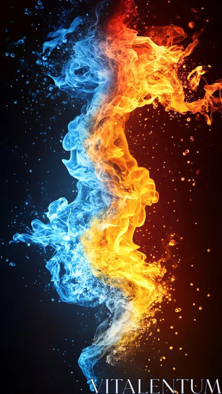 Contrasting flame emissions in blue and orange red gradient composition