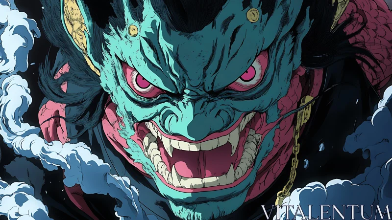 Demonic dragon mask lunges forward through swirling smoke.