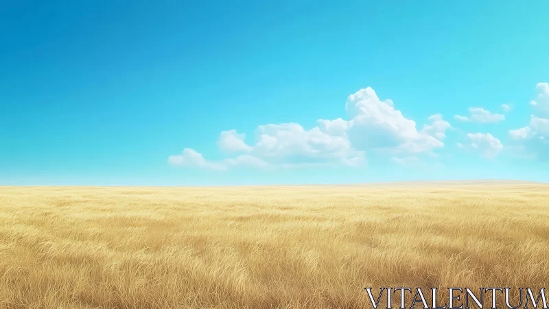 Golden prairie calm beneath a bright, wide summer sky.