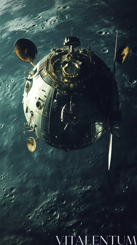 Spherical lunar orbiter with antenna arrays over cratered regolith