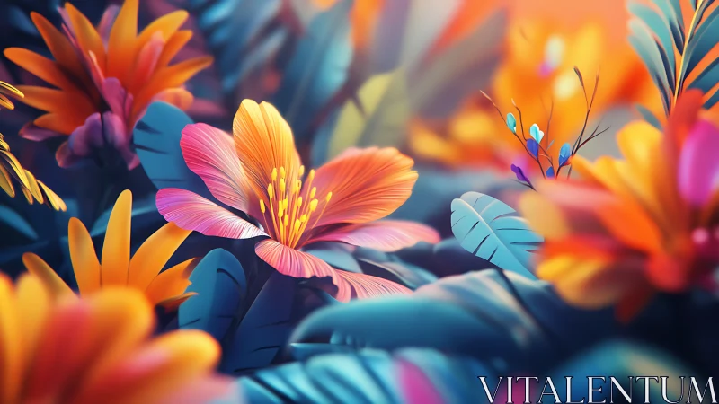 3D rendered floral composition with gradient lighting effects