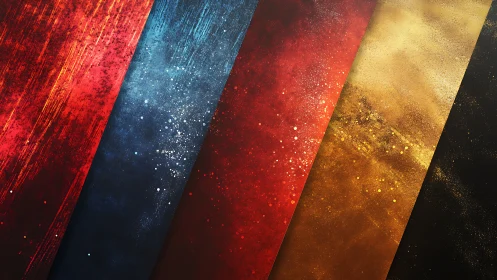 Cosmic paintstripes ignite red, blue, and golden dusk.