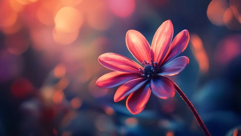 Luminescent Cosmos Flower Against Twilight Backdrop.