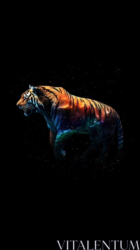 Galactic tiger strides through luminous cosmic void.