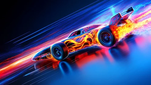 Neon plasma racing car in high-speed lateral drift burst