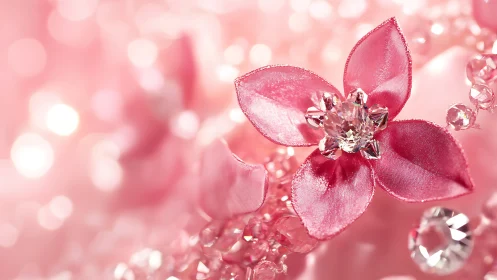 Sparkling pink crystal flower in a soft dreamy glow.