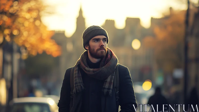 Backlit autumn street portrait using shallow depth of field