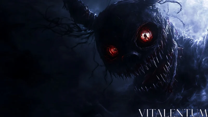 Demonic rabbit entity with blazing red eyes emerging