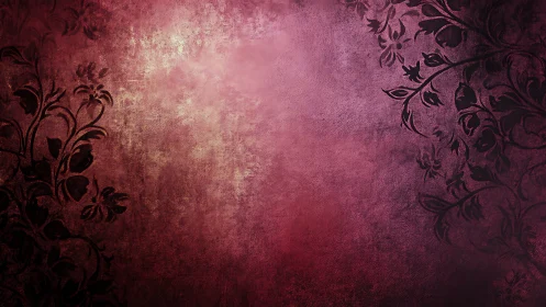 Ornate floral damask pattern on textured burgundy background