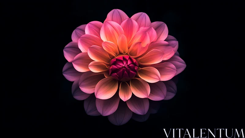 Digital rendering of pink dahlia flower against black background