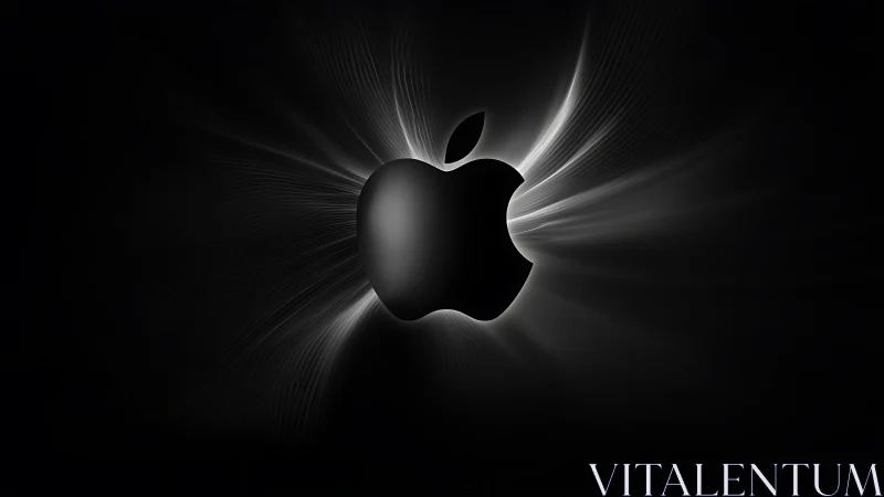 Apple Logo With Radiating Light Rays Against Black Background