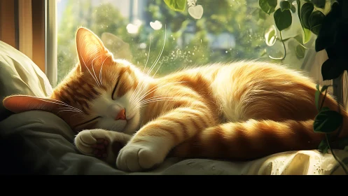 Sunlit Dreams: An Orange Tabby's Peaceful Afternoon.