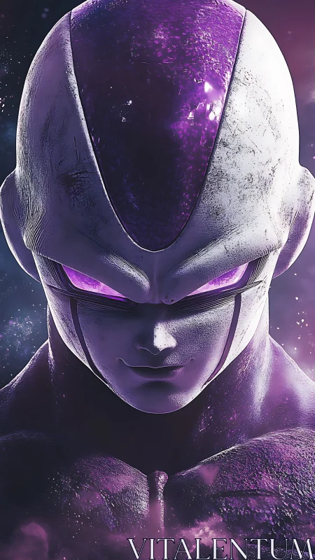 Galactic warlord bathed in violet cosmic menace glow.