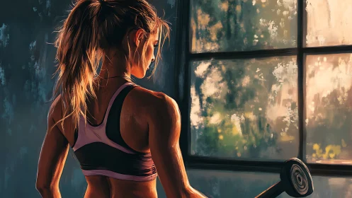 Sunlit athlete pauses in quiet reflection between workouts