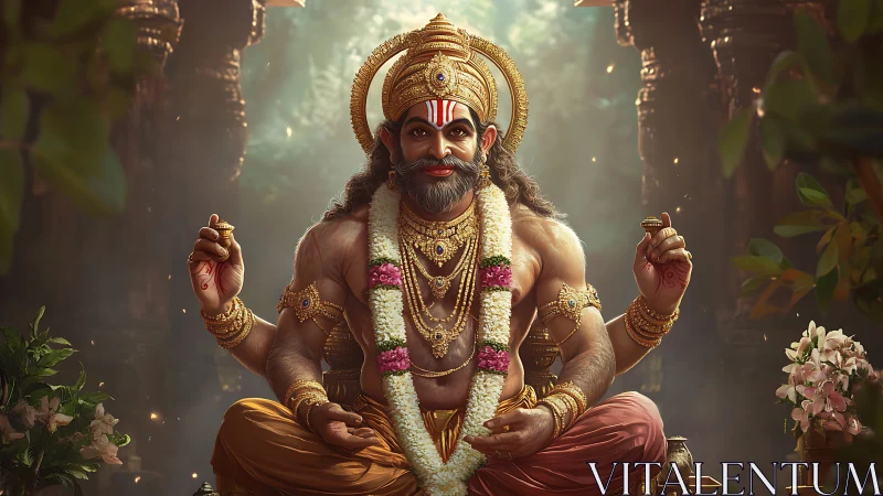 Divine multi-armed deity seated in ornate temple shrine.