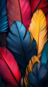 Close-up arrangement of multicolored overlapping feathers.
