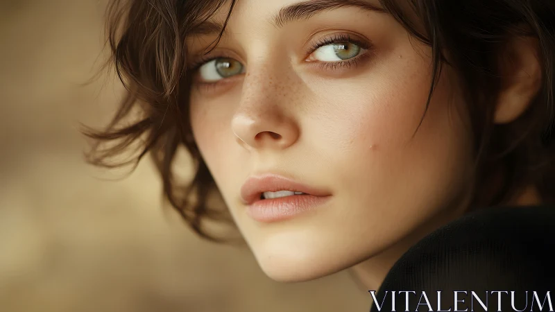 Close portrait shows detailed facial rendering in soft focus