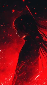 Side profile silhouette of figure in high contrast red lighting