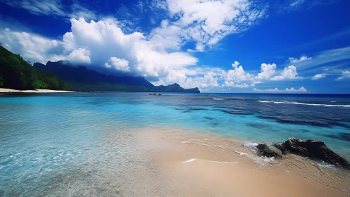 Tropical Beach Paradise with Turquoise Waters and Dramatic Skies