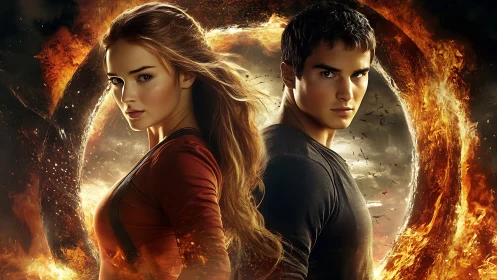 Young warriors standing before blazing fiery ring.