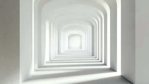 Endless ivory arches chase the quiet glow of distant light