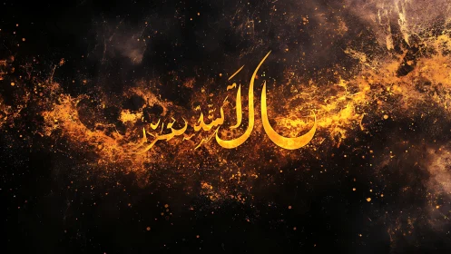 Luminous Arabic calligraphy with fiery particle dispersion on black