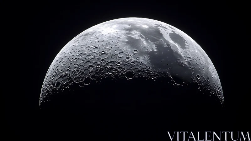 Craters glitter as the waking half-moon edges into darkness