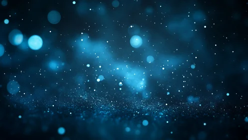 Blue bokeh dust field with floating particle glow.