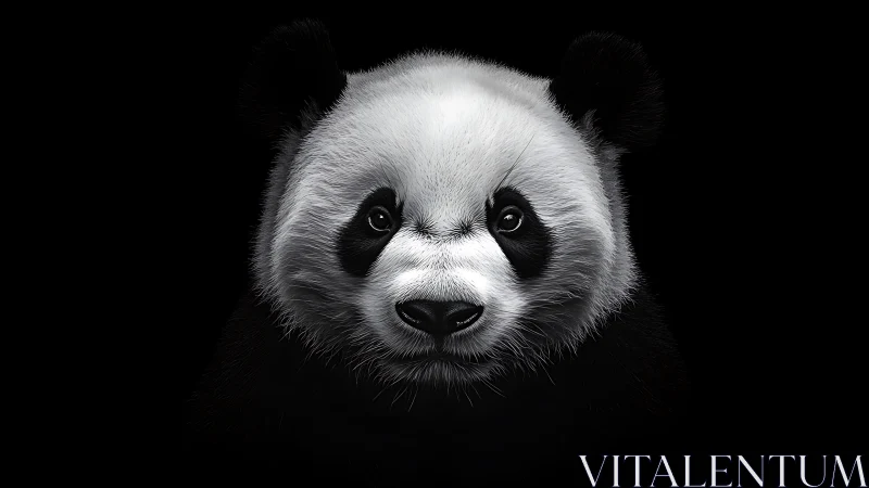 Hyperreal frontal panda portrait isolates form in deep black