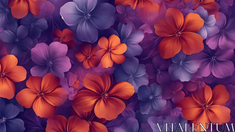 Digital Floral Composition: Radial Symmetry with Vivid Warm-Cool Palette