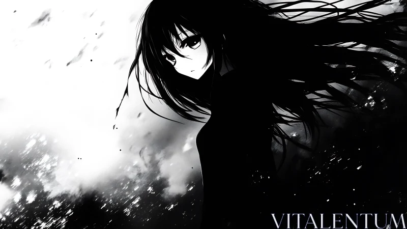 Quiet anime girl in drifting shadows and soft white light.