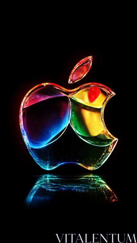 Luminous glass apple logo glows in vivid neon spectrum