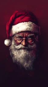 Vintage Santa portrait with painterly crimson shadows.