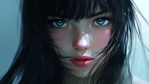 Storm-lit gaze of a girl in hyperreal digital portrait.