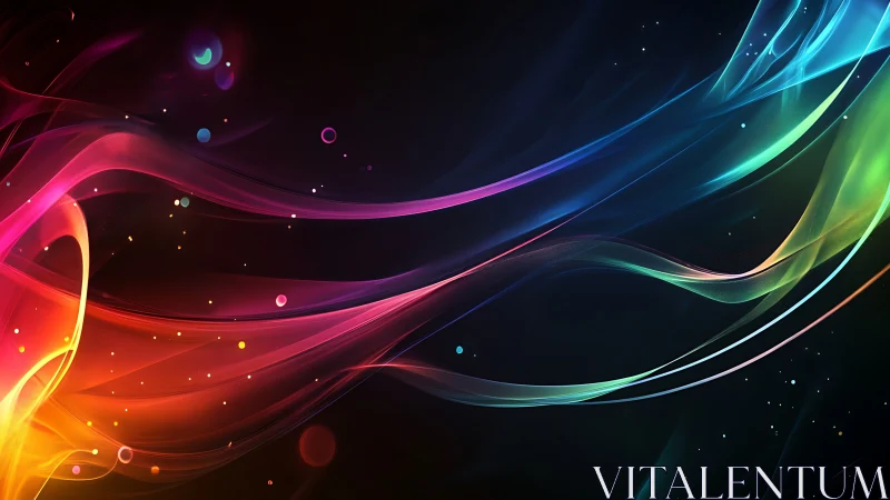 Flowing ribbons of neon light dance across a starry night