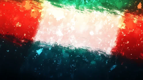 Abstract tricolor brushstroke flag in textured paint.