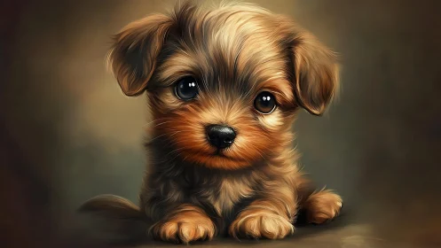 Digital rendering of small brown puppy on neutral ground.
