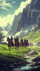 Riders Threading Sunlit Mountains Along a Singing Stream.