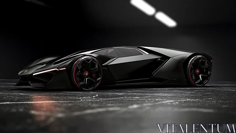 Futuristic matte black hypercar with neon red edge lighting.