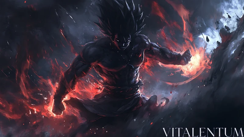 Storm-fed warrior hurls molten light through shattered dusk