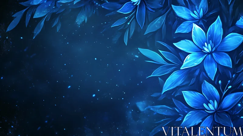 Bioluminescent Blue Floral Rendering Against Deep Navy Void.