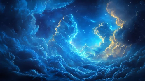 Celestial storm clouds unveiling a luminous cosmic gateway.