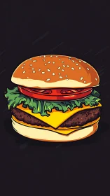Cheeseburger illustration highlights layered gourmet stack.