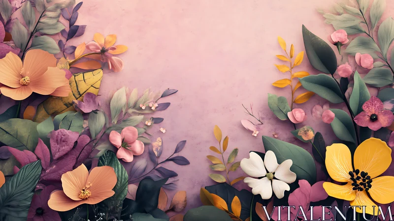 Layered Floral Composition With Dimensional Paper Cut Elements